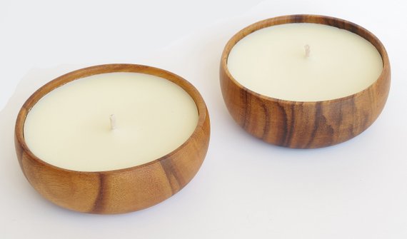 Coconut Scented Soy Wax Candle in Reusable Acacia Bowl